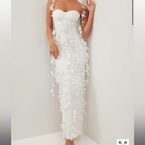 Heiress Beverly Hills white corset petal linen maxi dress, Size M